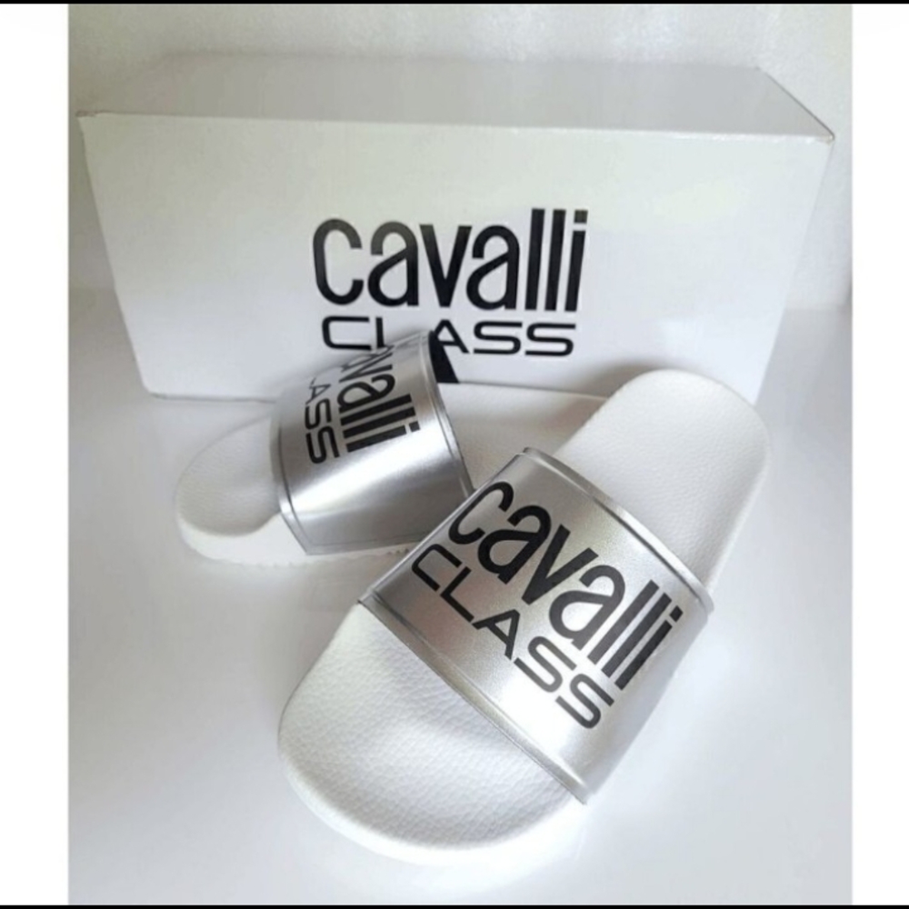 Cavalli Class White and Silver Slides